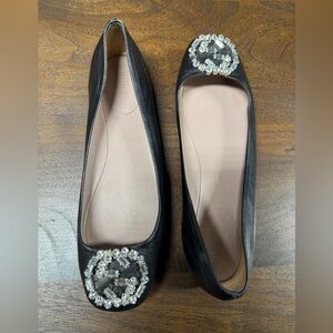 Gucci Nappa Charlotte Black Flats with Crystal GG Embellishments